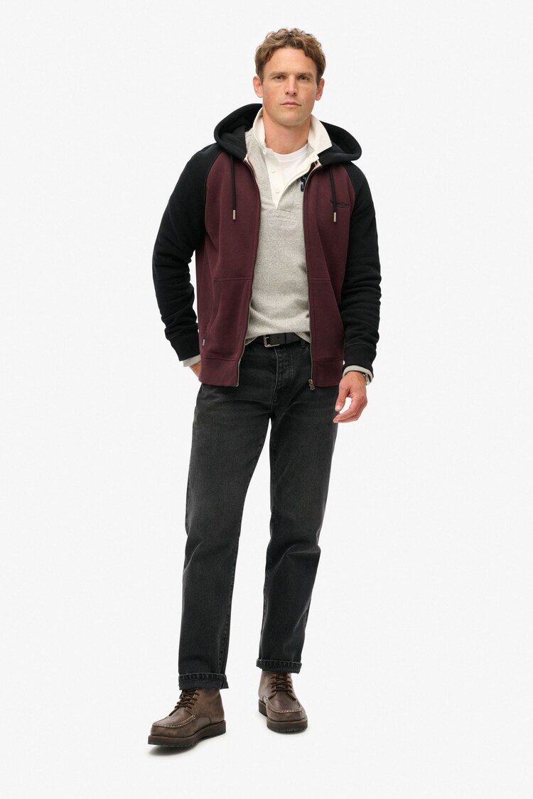 Superdry Rich Deep Burgundy/Black Essential Baseball Zip Hoodie - Image 1 of 7