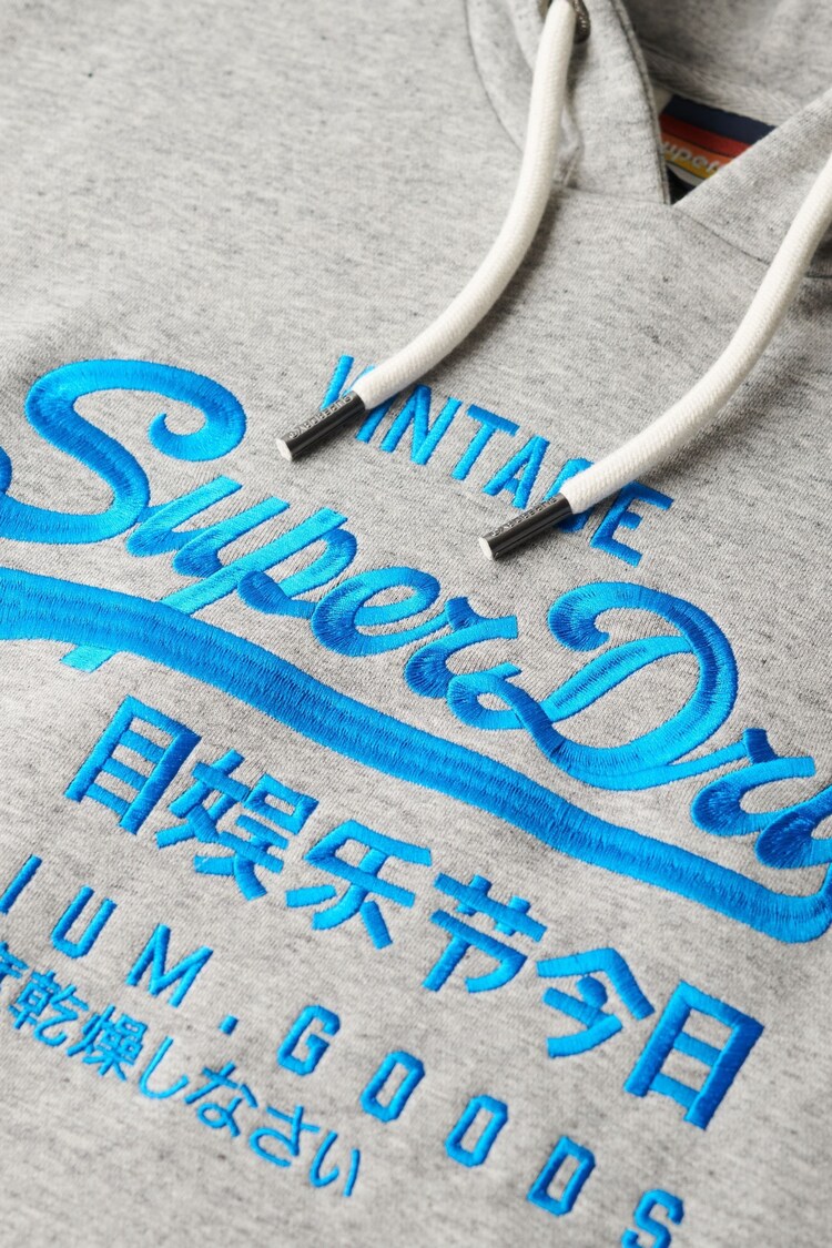 Superdry Authentic Grey Marl Neon Vintage Logo Graphic Hoodie - Image 4 of 4