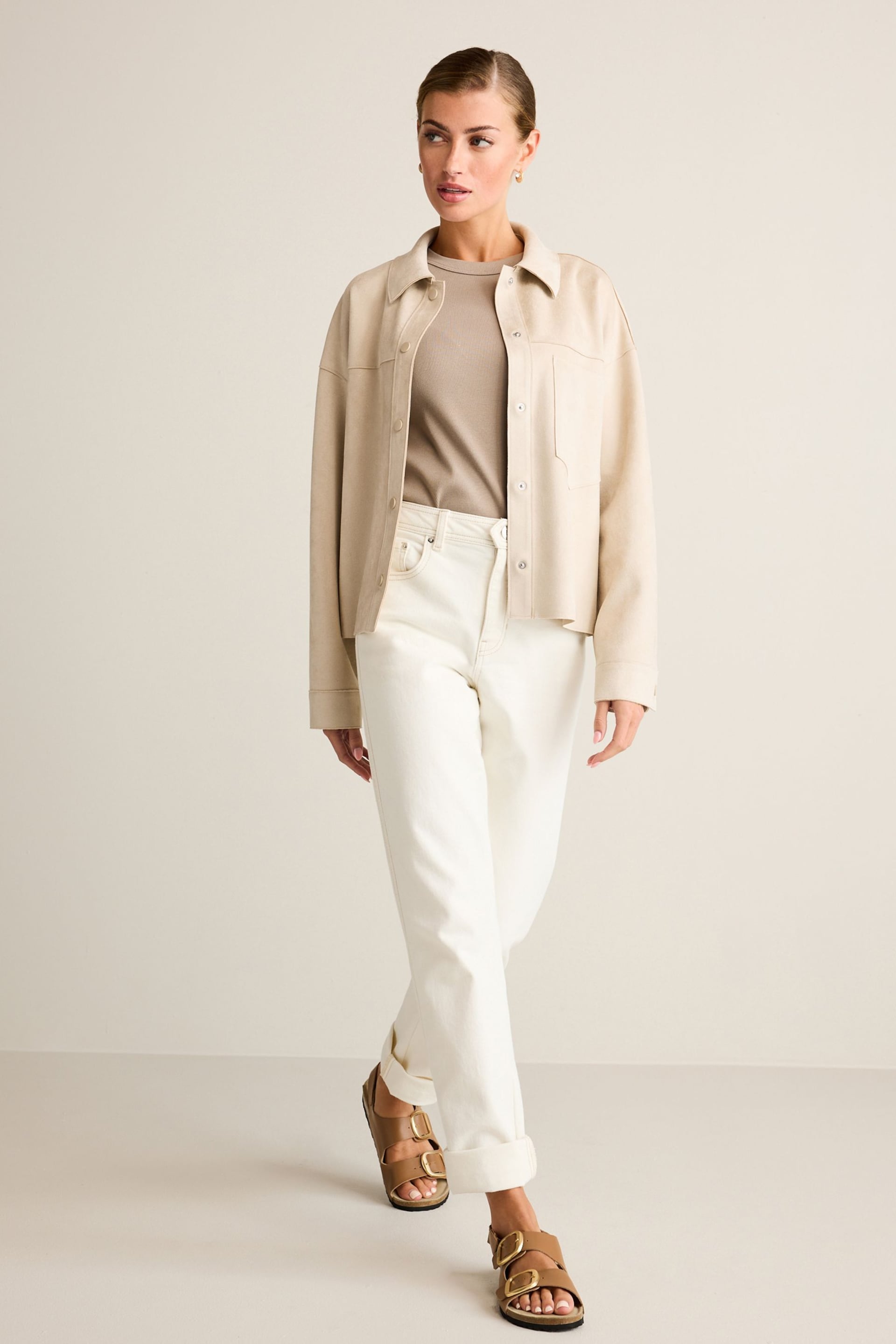 Cream Long Sleeve Suedette Shacket - Image 2 of 6