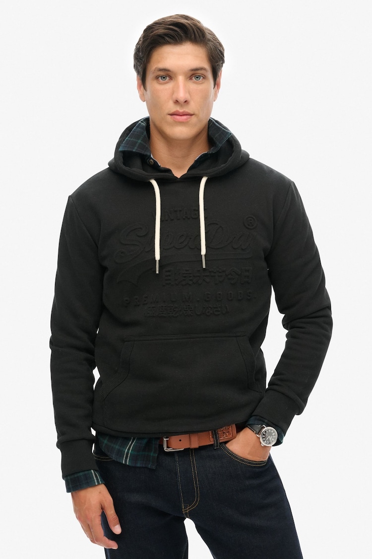 Superdry Jet Black Embossed Vintage Logo Hoodie - Image 1 of 5