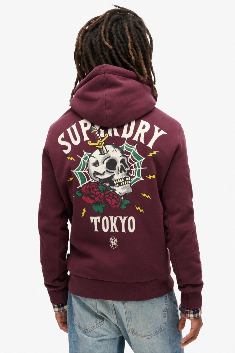 Superdry Fig Purple Tattoo Back Graphic Loose Hoodie - Image 2 of 7