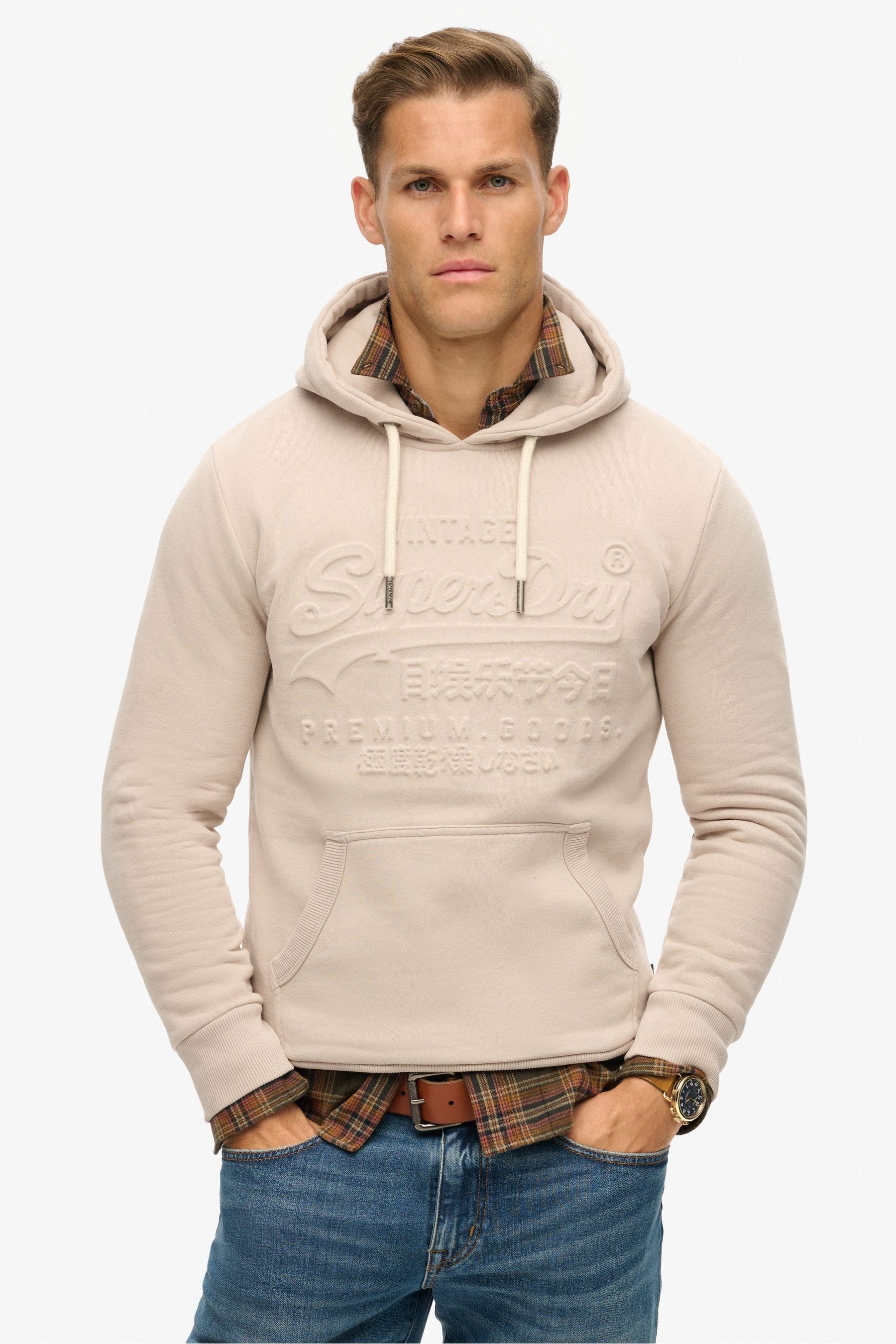 Buy Superdry Chateau Grey Embossed Vintage Logo Hoodie from Next Luxembourg