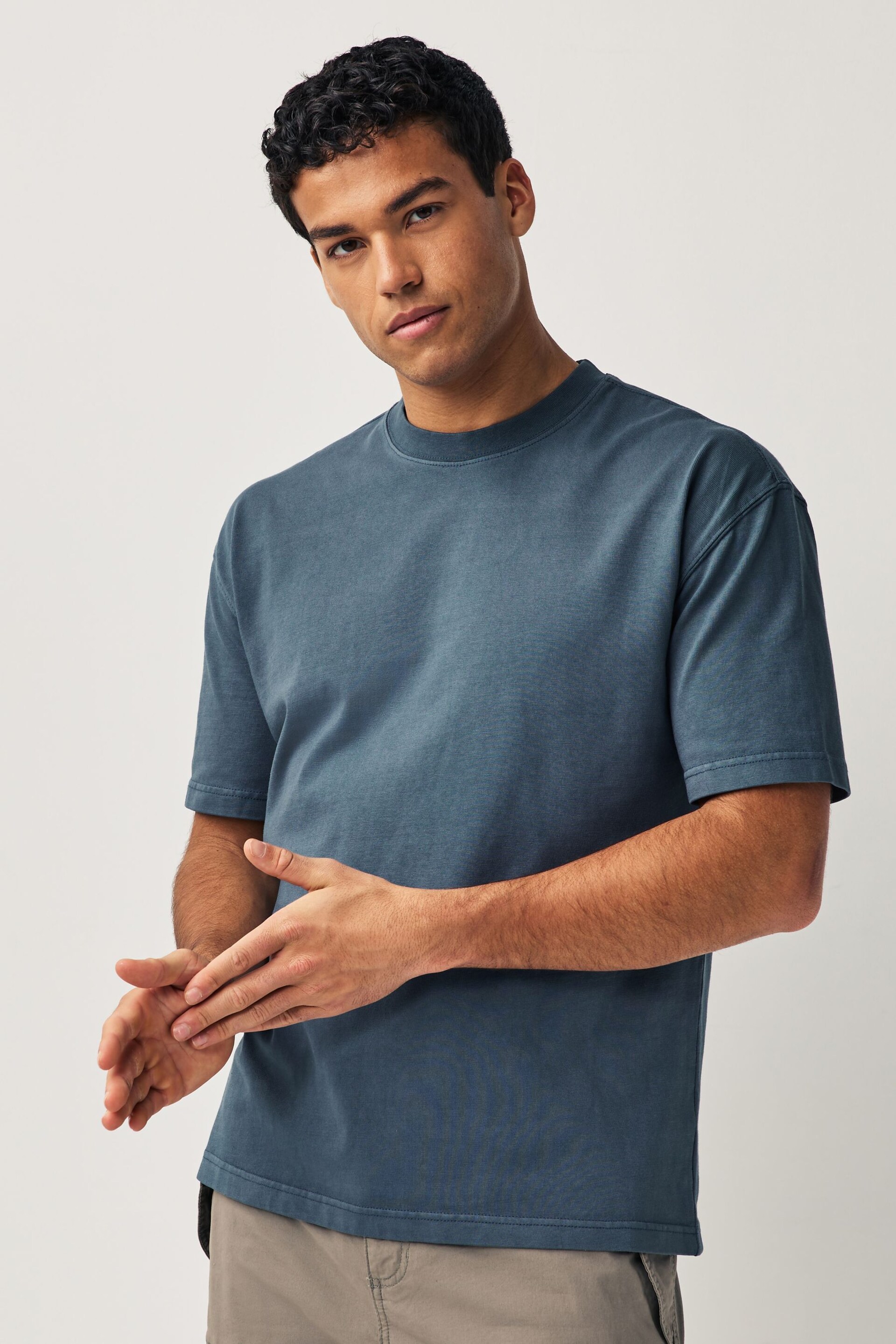 Navy Blue Garment Dye Relaxed Fit Heavyweight T-Shirt - Image 1 of 8