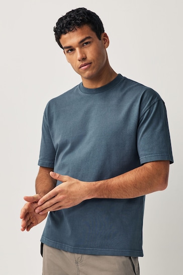 Navy Blue Garment Dye Relaxed Fit Heavyweight T-Shirt