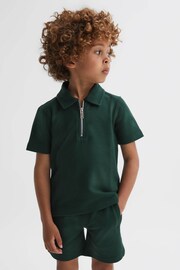 Reiss Emerald Creed Junior Textured Half-Zip Polo Shirt - Image 1 of 6