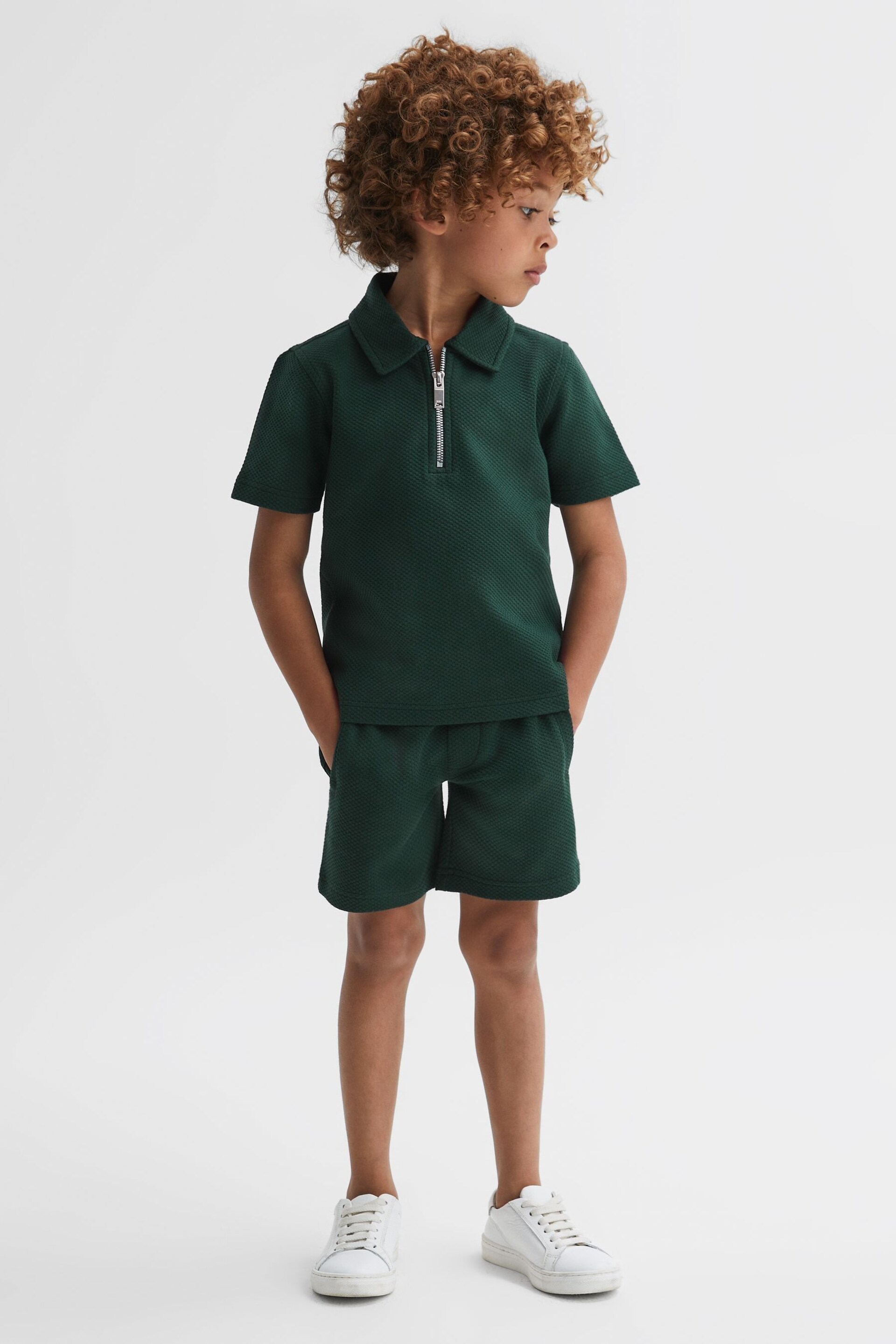 Reiss Emerald Creed Junior Textured Half-Zip Polo Shirt - Image 3 of 6