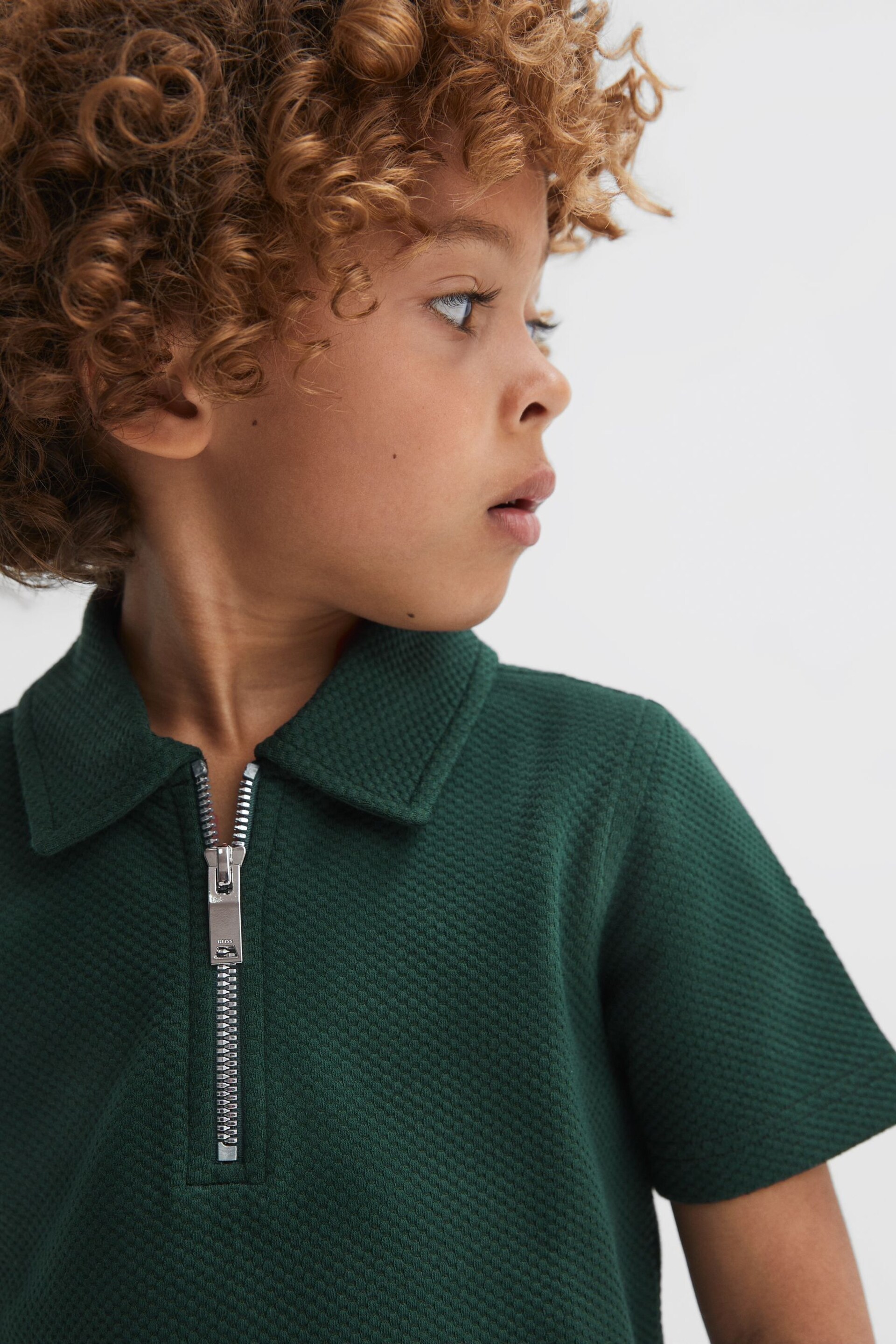 Reiss Emerald Creed Junior Textured Half-Zip Polo Shirt - Image 4 of 6