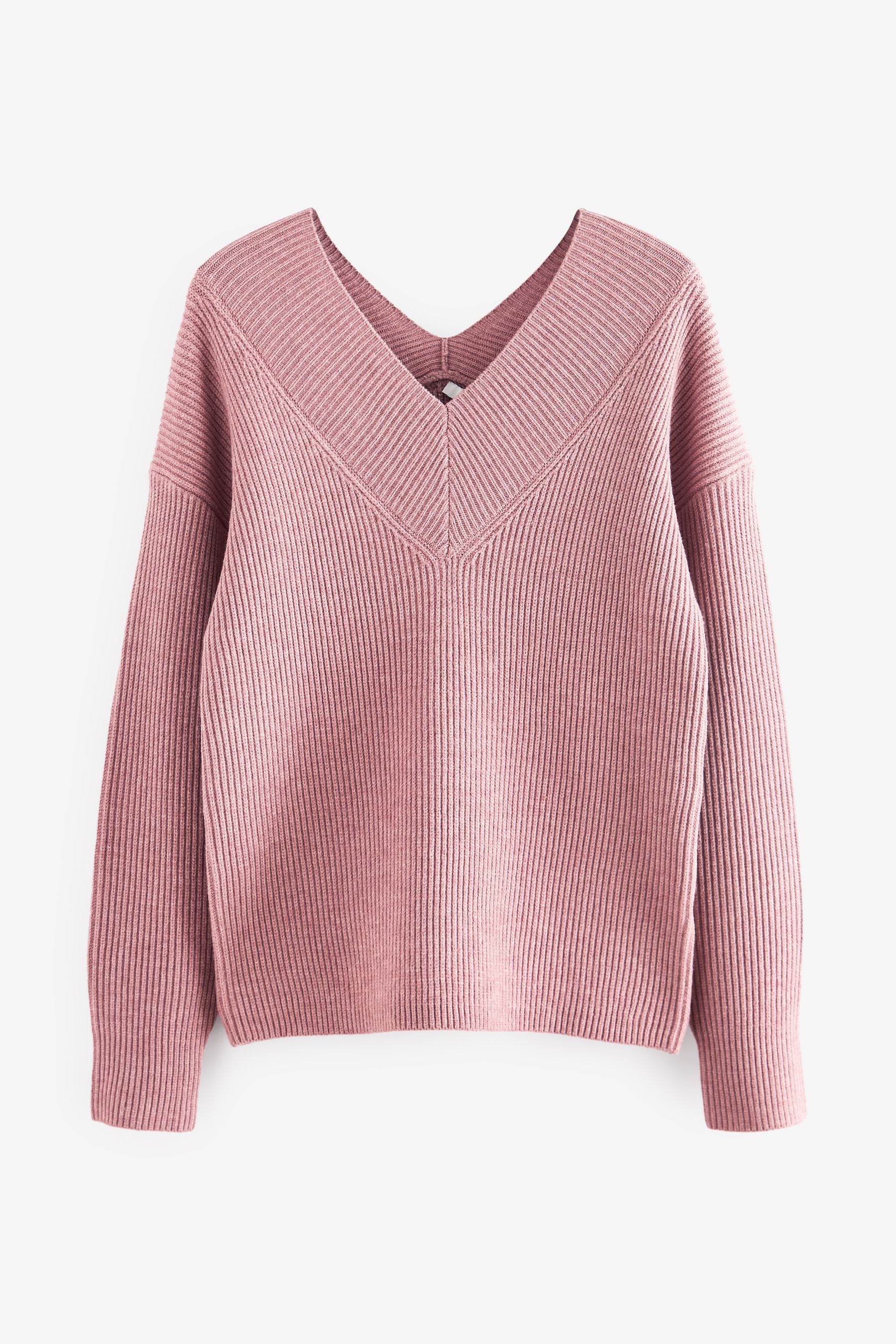 Buy Blush Pink Relaxed Fit Ribbed V Neck Knitted Jumper from Next Canada