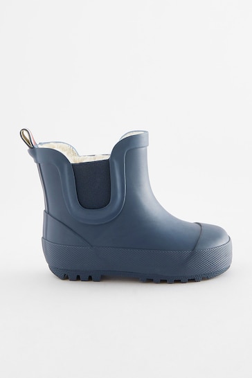 Navy Plain Warm Lined Ankle Wellies