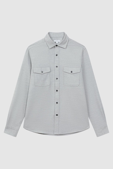 Reiss Grey Melange Chaser Button-Through Twin Pocket Overshirt