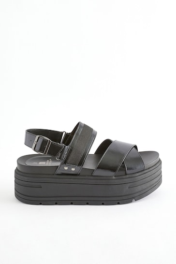 Black Extra Wide Fit Chunky Wedge Sandals