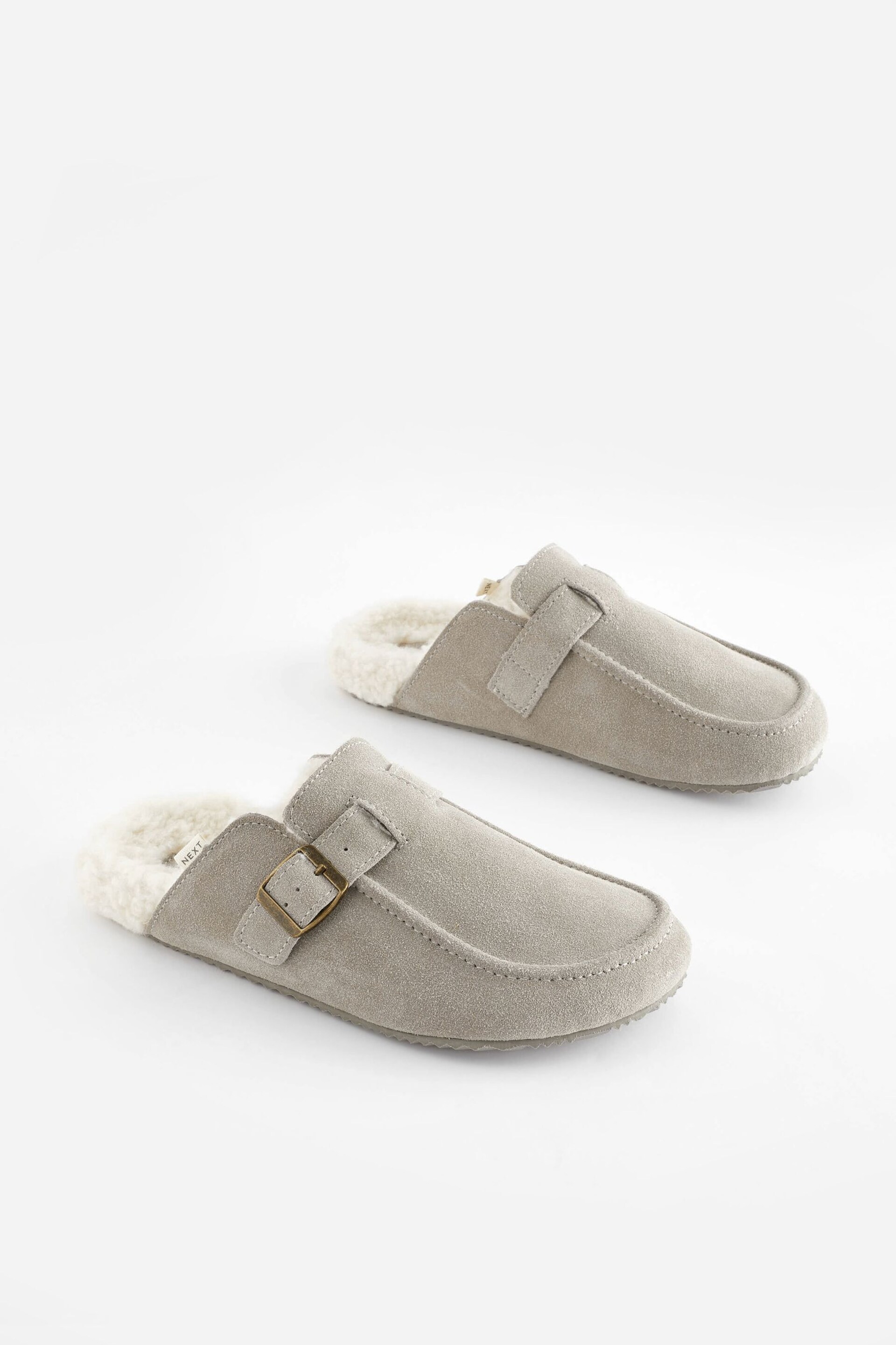 Grey Suede Clog Mule Slippers - Image 3 of 10