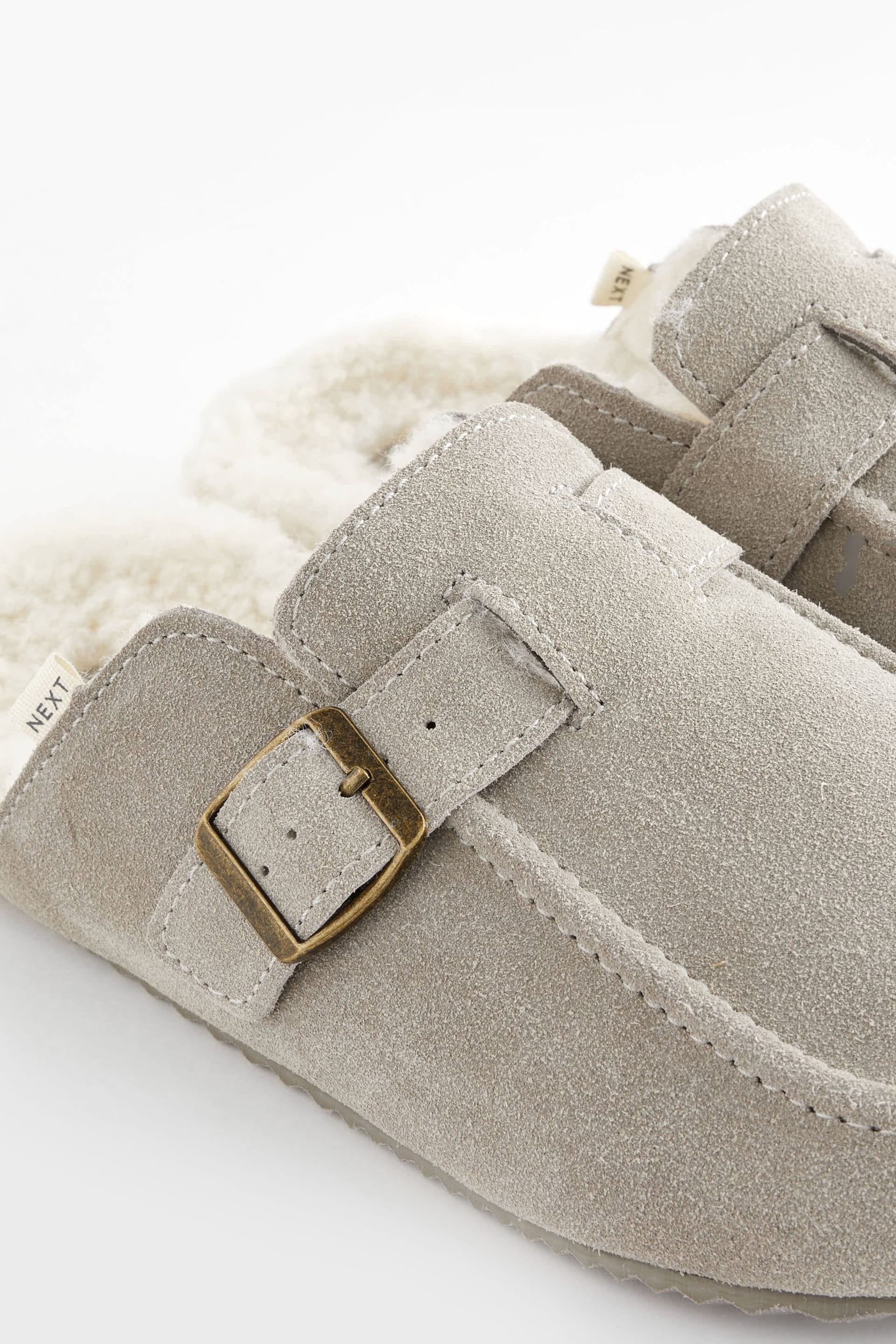 Grey Suede Clog Mule Slippers - Image 8 of 10