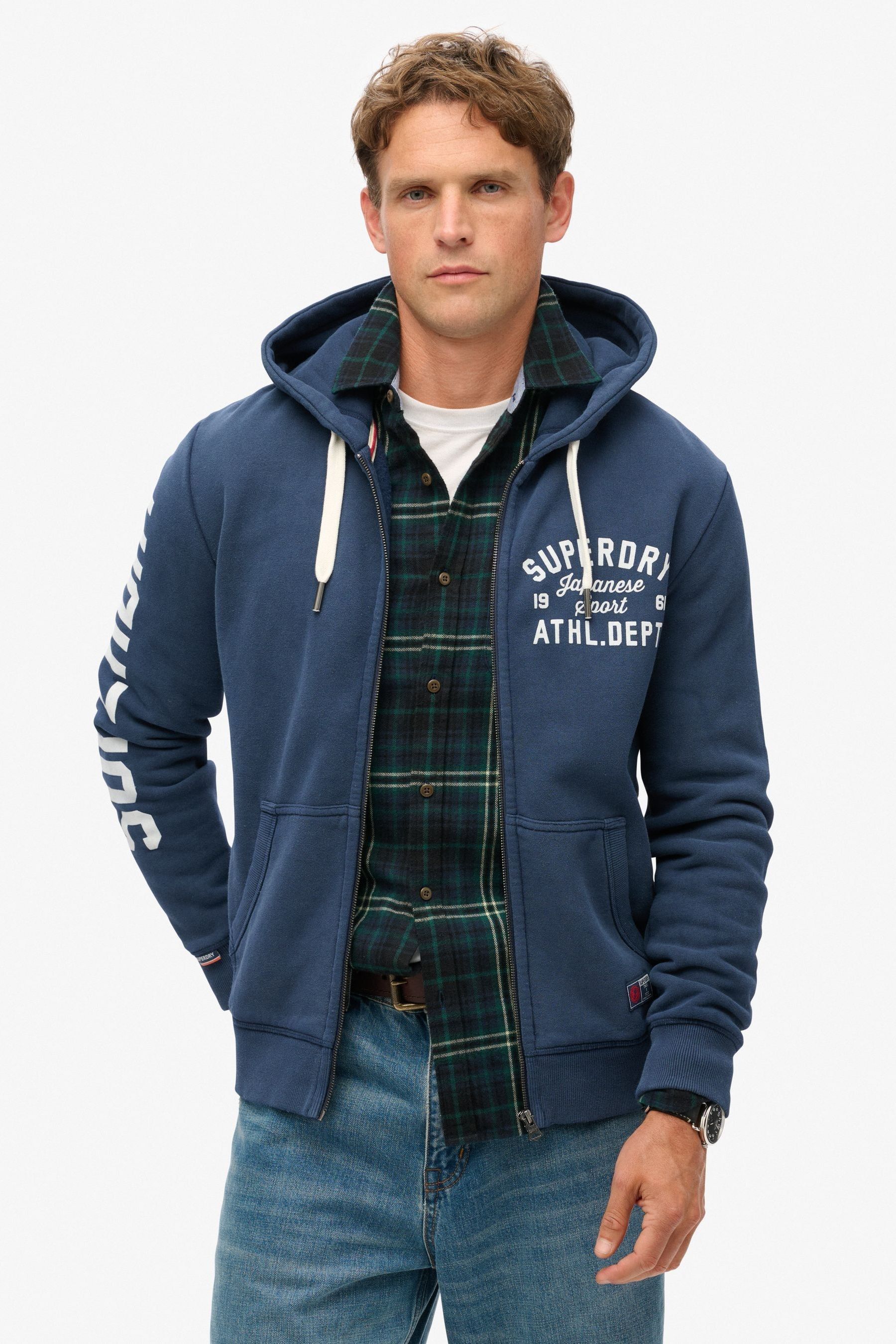 Mens navy superdry hoodie hot sale