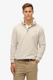 Superdry Light Stone Beige Essential Logo Henley Sweatshirt - Image 1 of 5