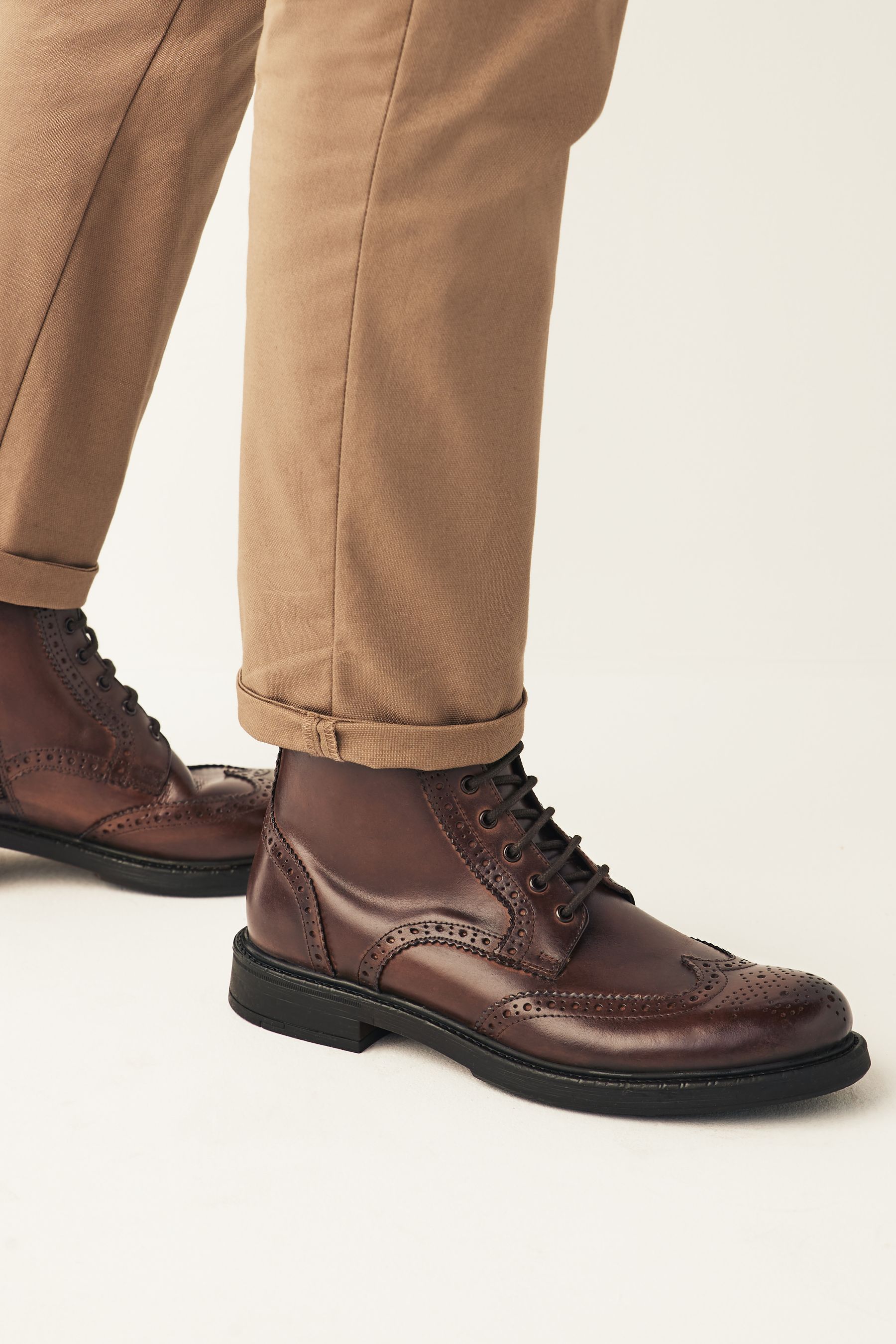 Buy Brown Leather Brogue Boots from Next Poland