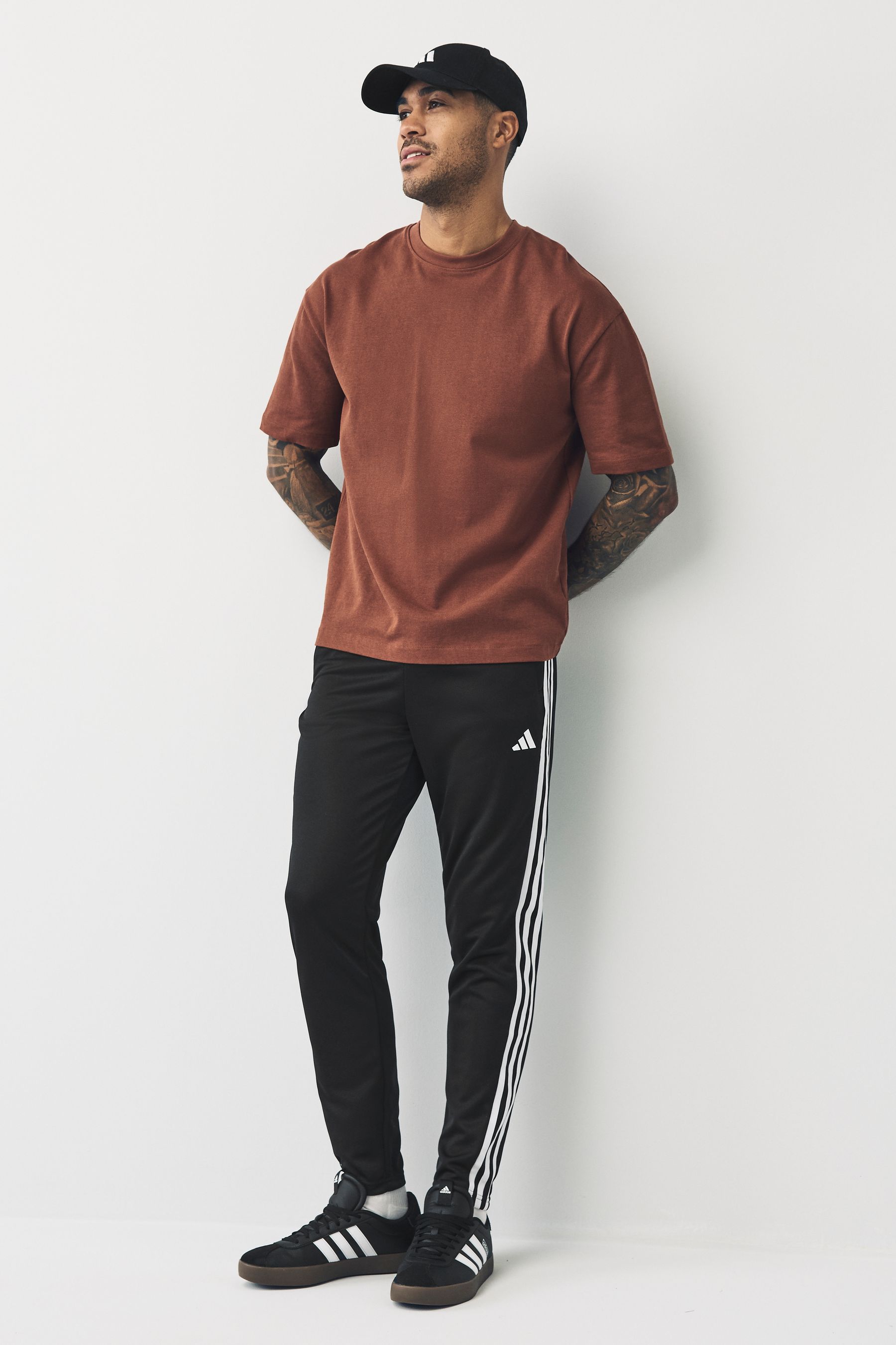 Adidas training 3 stripe oversized joggers in black hot sale
