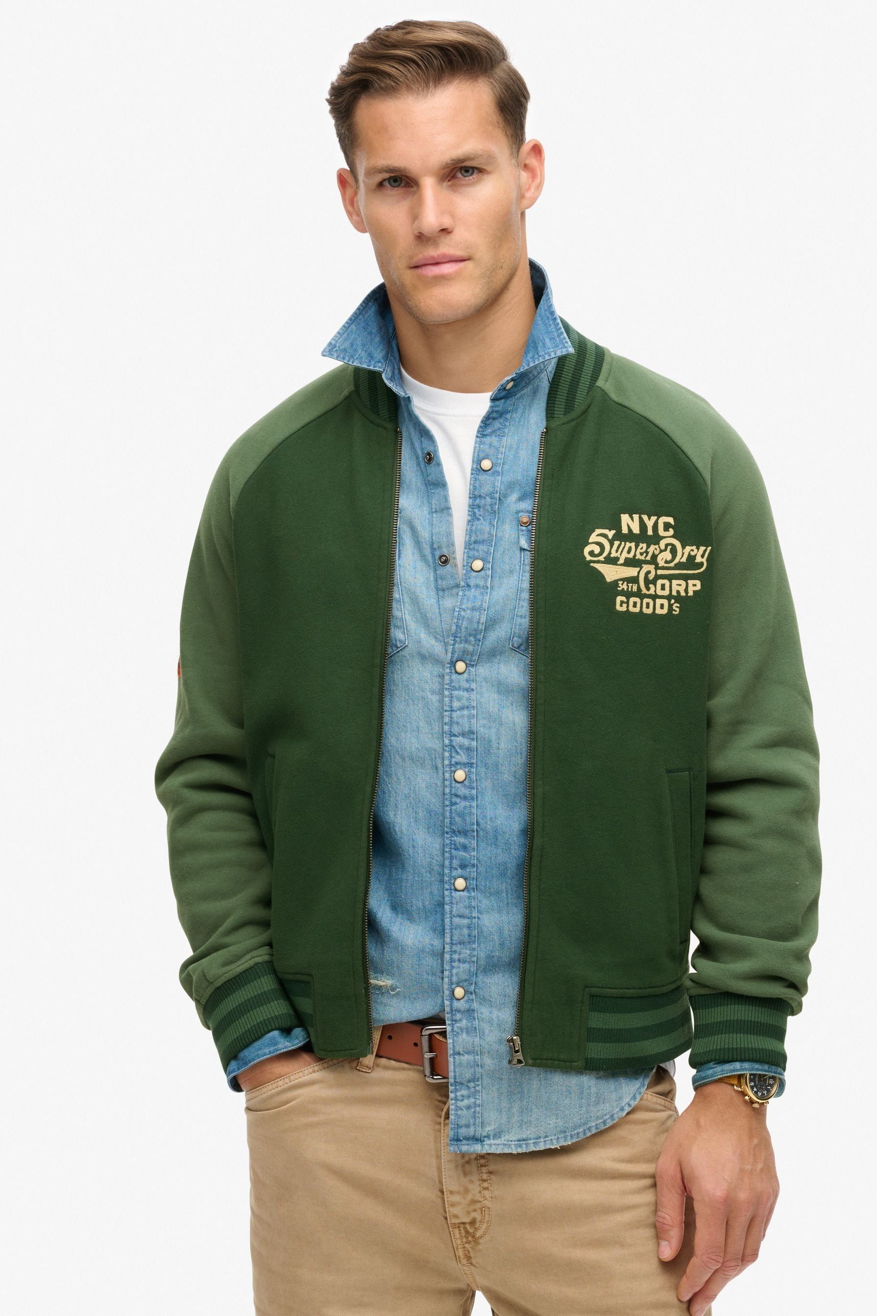 Superdry Forest Green College Graphic Jersey Bomber Jacket