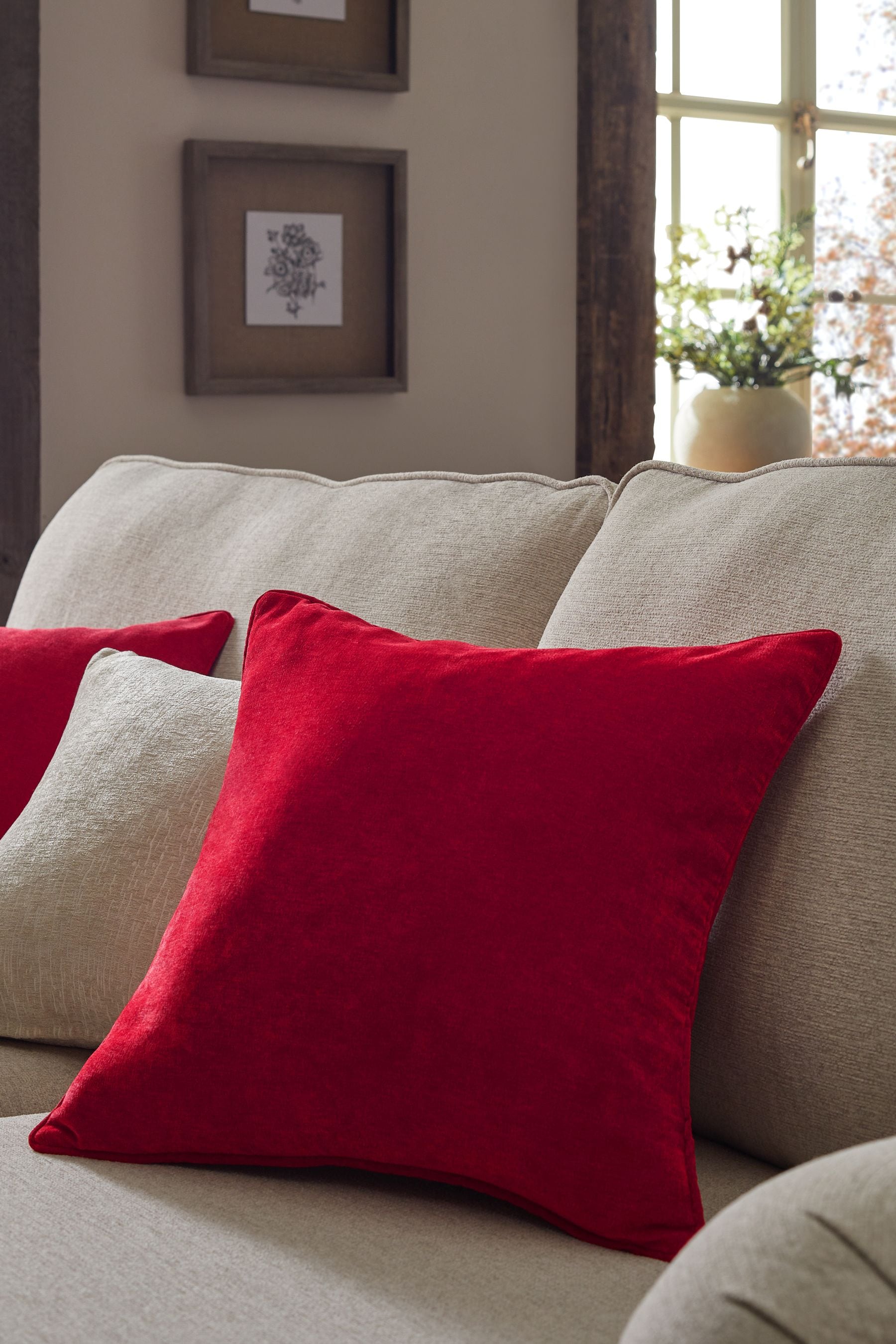 Buy Red 45 x 45cm Soft Velour Cushion from the Next UK online shop