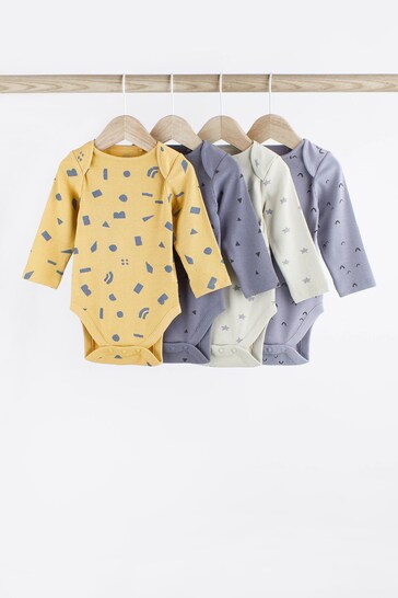 Multi Baby Long Sleeve Rib Bodysuits 4 Pack