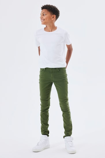 Name It Green Slim Fit Cotton Twill Chino Trousers With Adjustable Waist