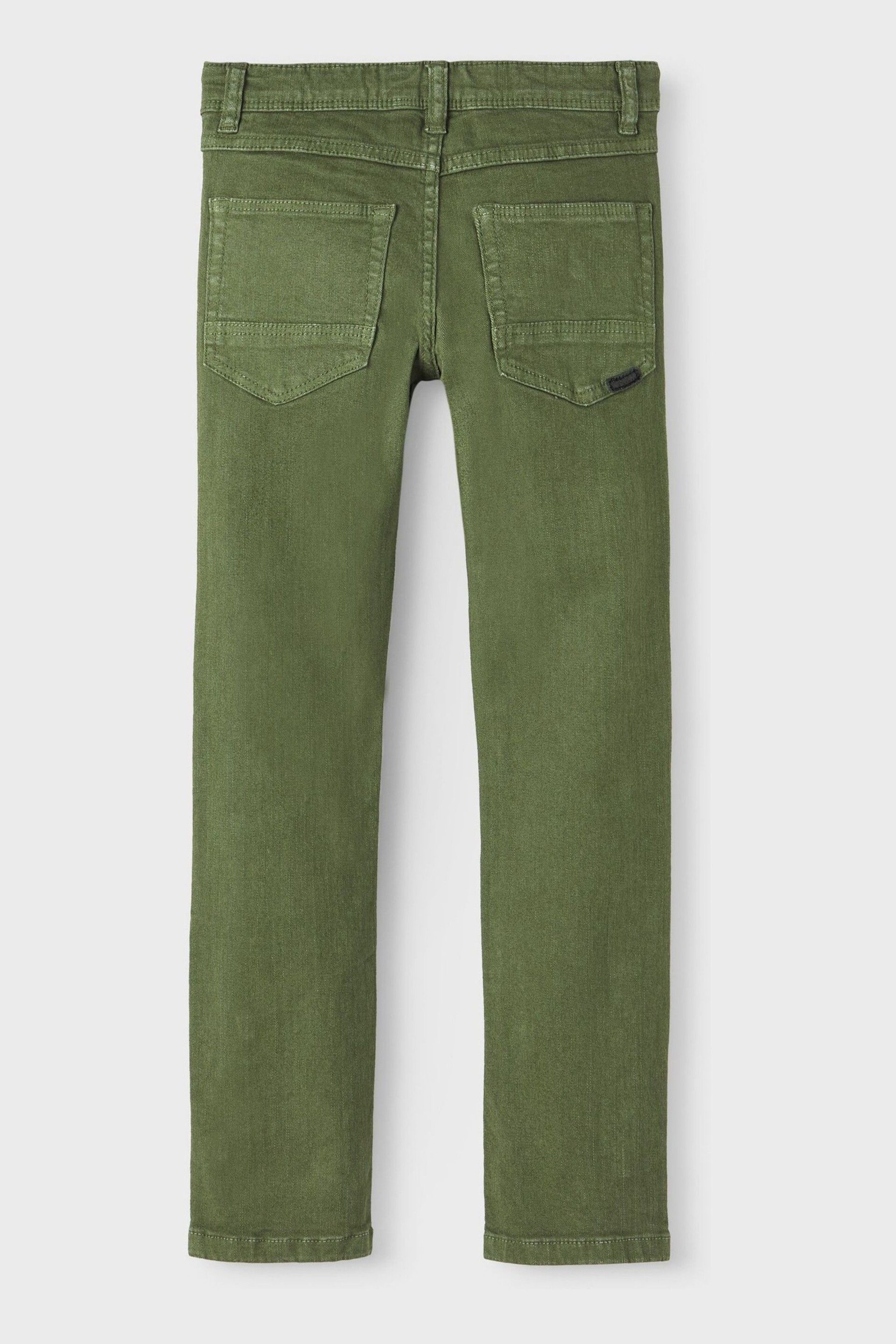 Name It Green Slim Fit Cotton Twill Chino Trousers With Adjustable Waist - Image 4 of 6