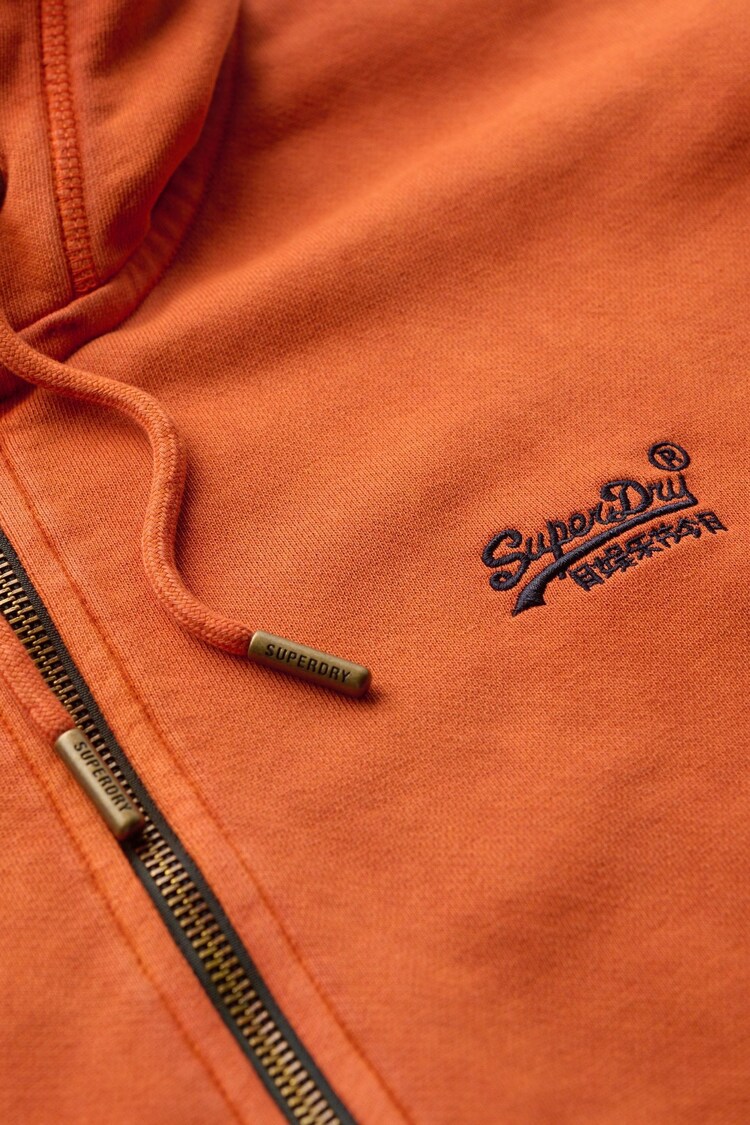 Superdry Washed Autumn Glaze Brown Essential Logo Washed Zip Hoodie - Image 4 of 4