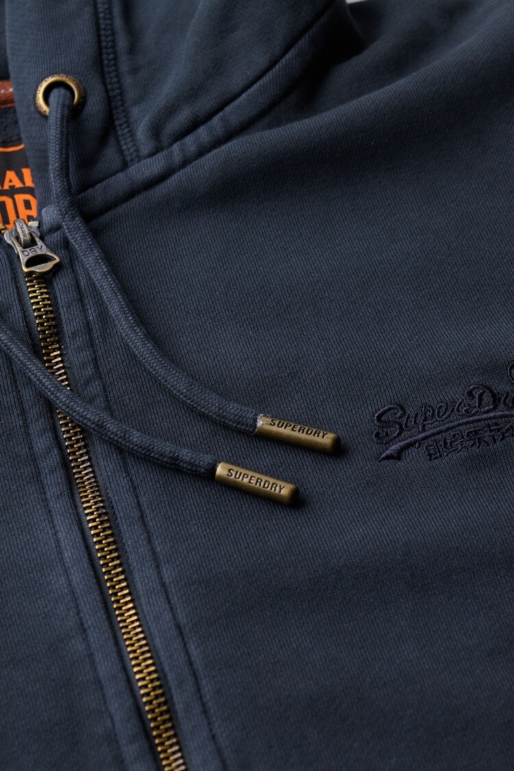 Superdry Eclipse Navy Essential Logo Washed Zip Hoodie - Image 4 of 4