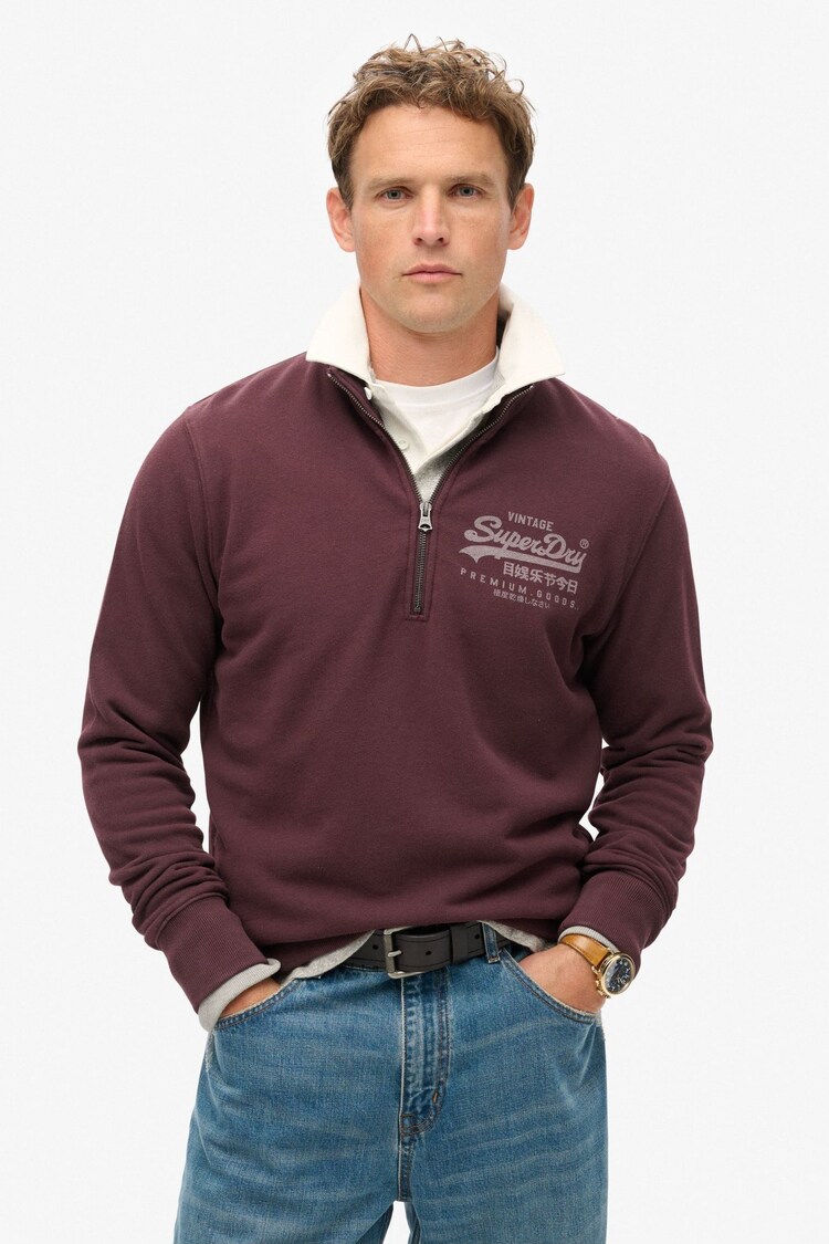 Superdry Rich Deep Burgundy Classic Vl Graphic Half Zip Hoodie - Image 1 of 6