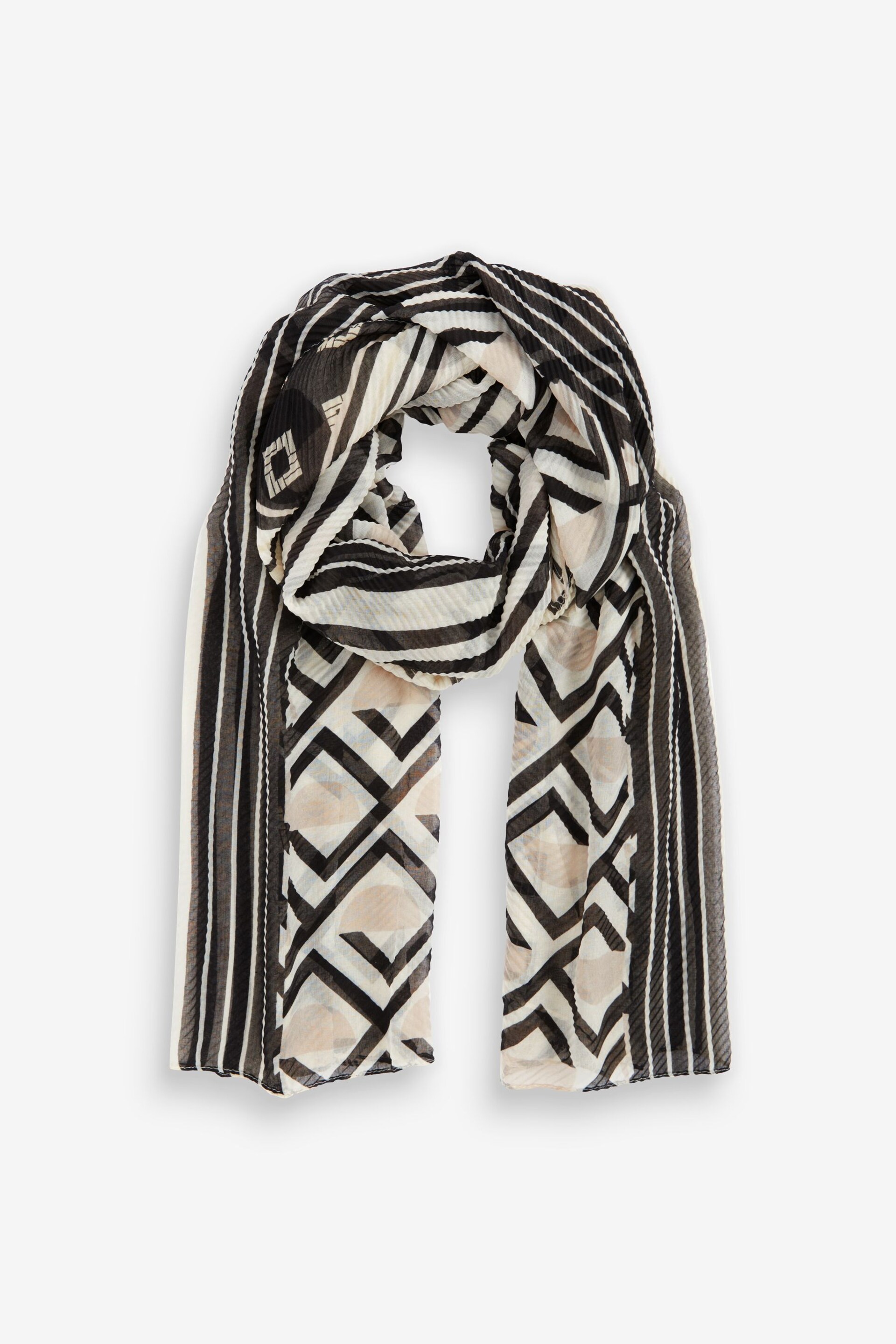 Black/White Geometric Print Plisse Lightweight Scarf - Image 3 of 5