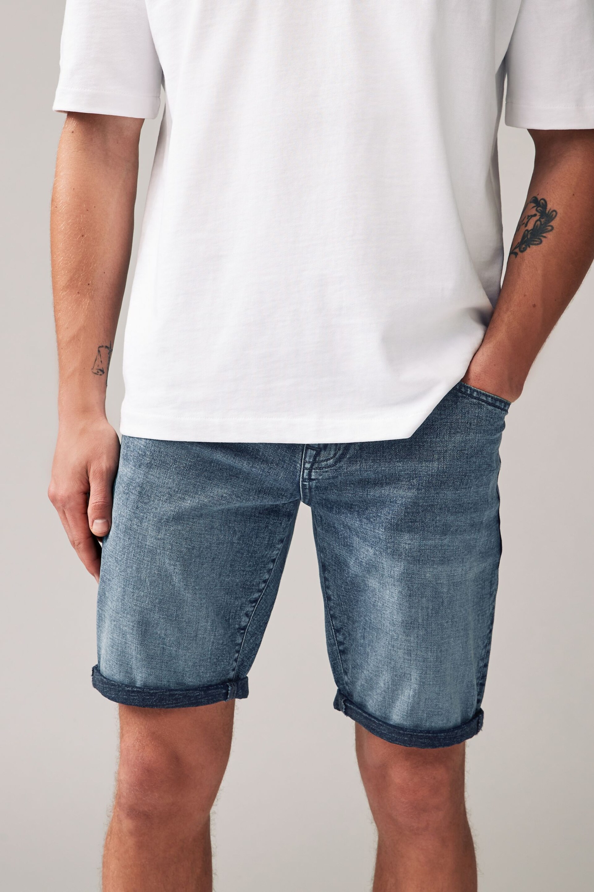 Grey Summer Weight Denim Shorts - Image 1 of 10