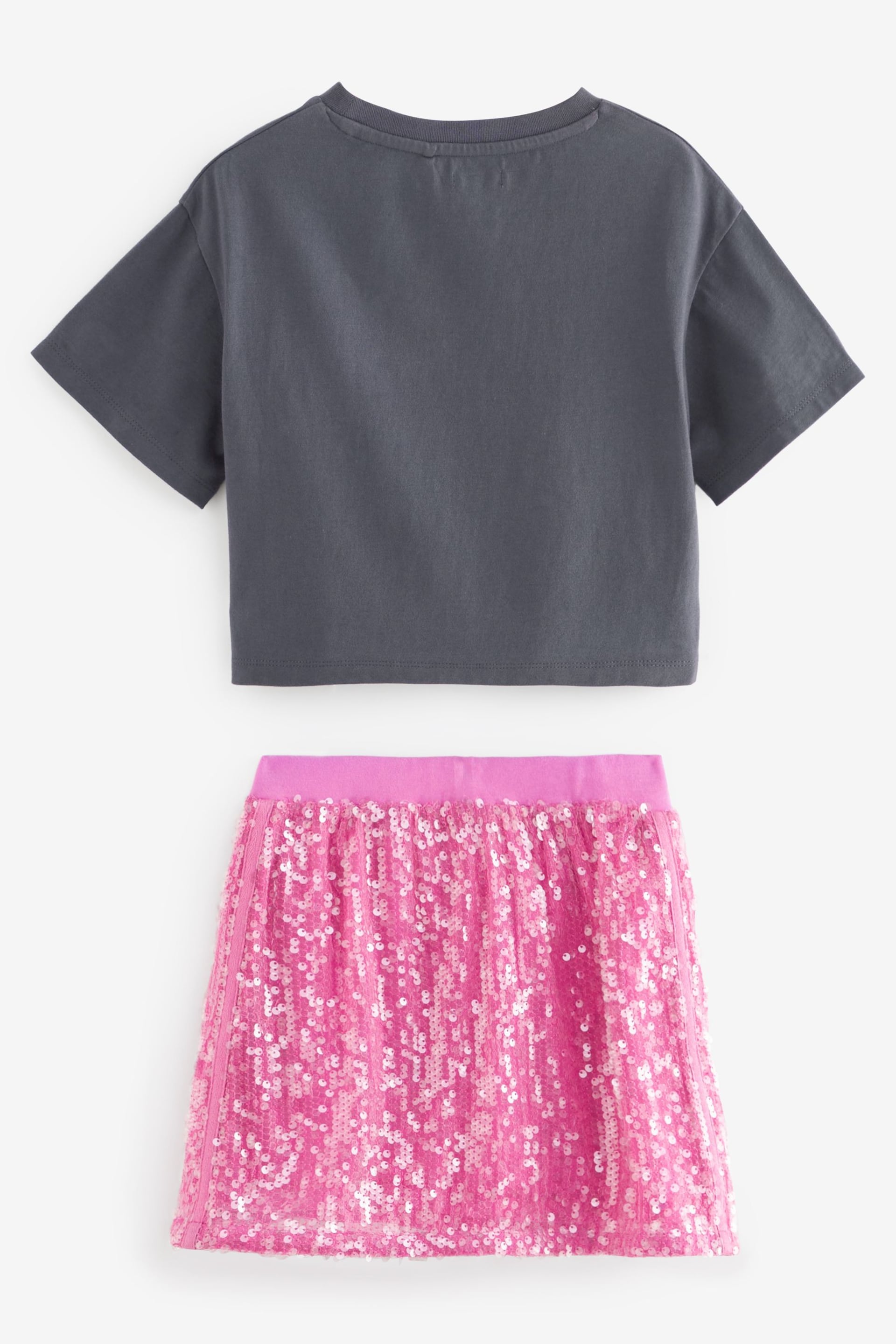 Pink Grey Flower T-Shirts And Pink Sequin Skirt Set (3-16yrs) - Image 5 of 6