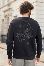 Black Japanese Dragon Graphic Crew Sweat Top - Image 11 of 13