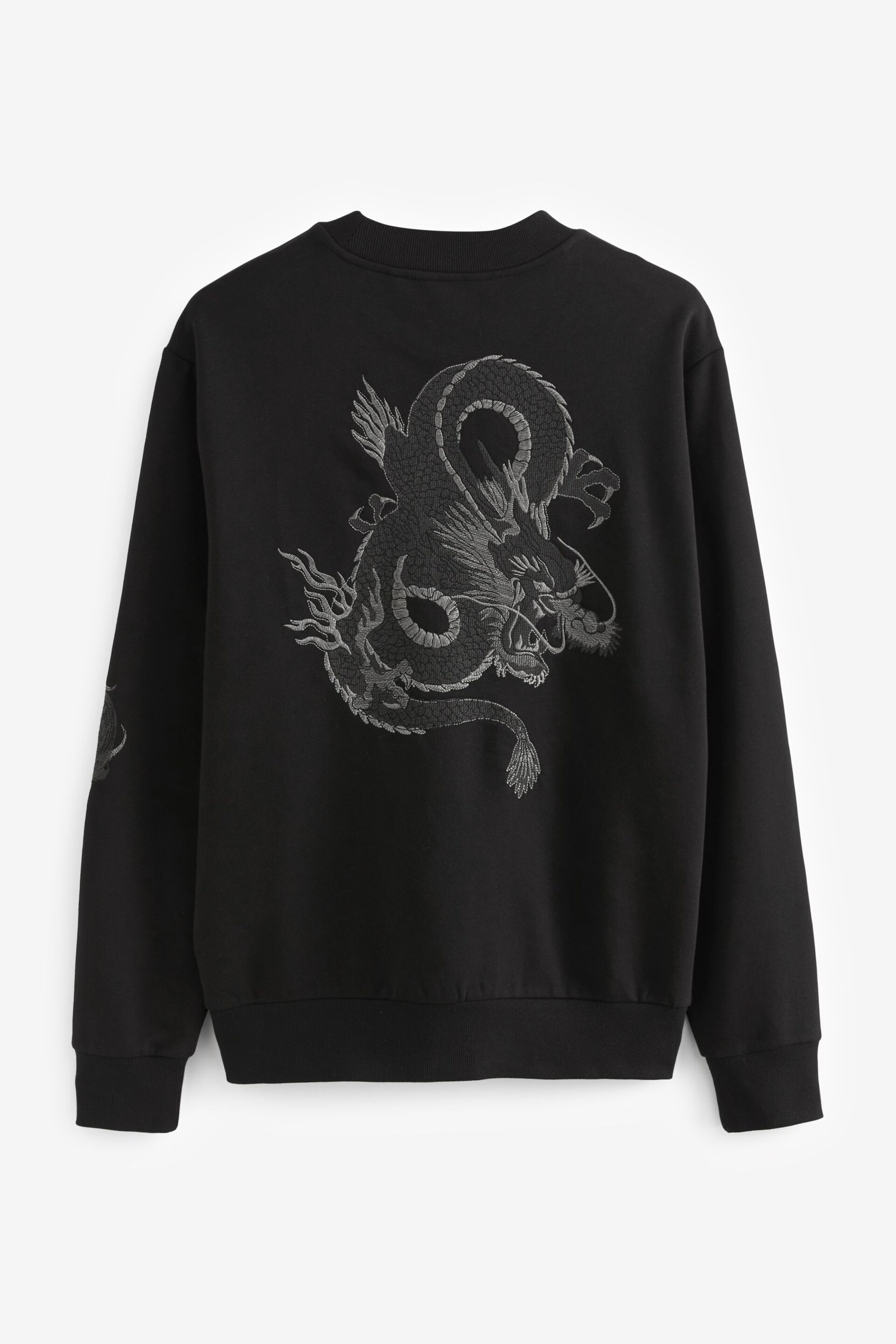 Black Japanese Dragon Graphic Crew Sweat Top - Image 6 of 13