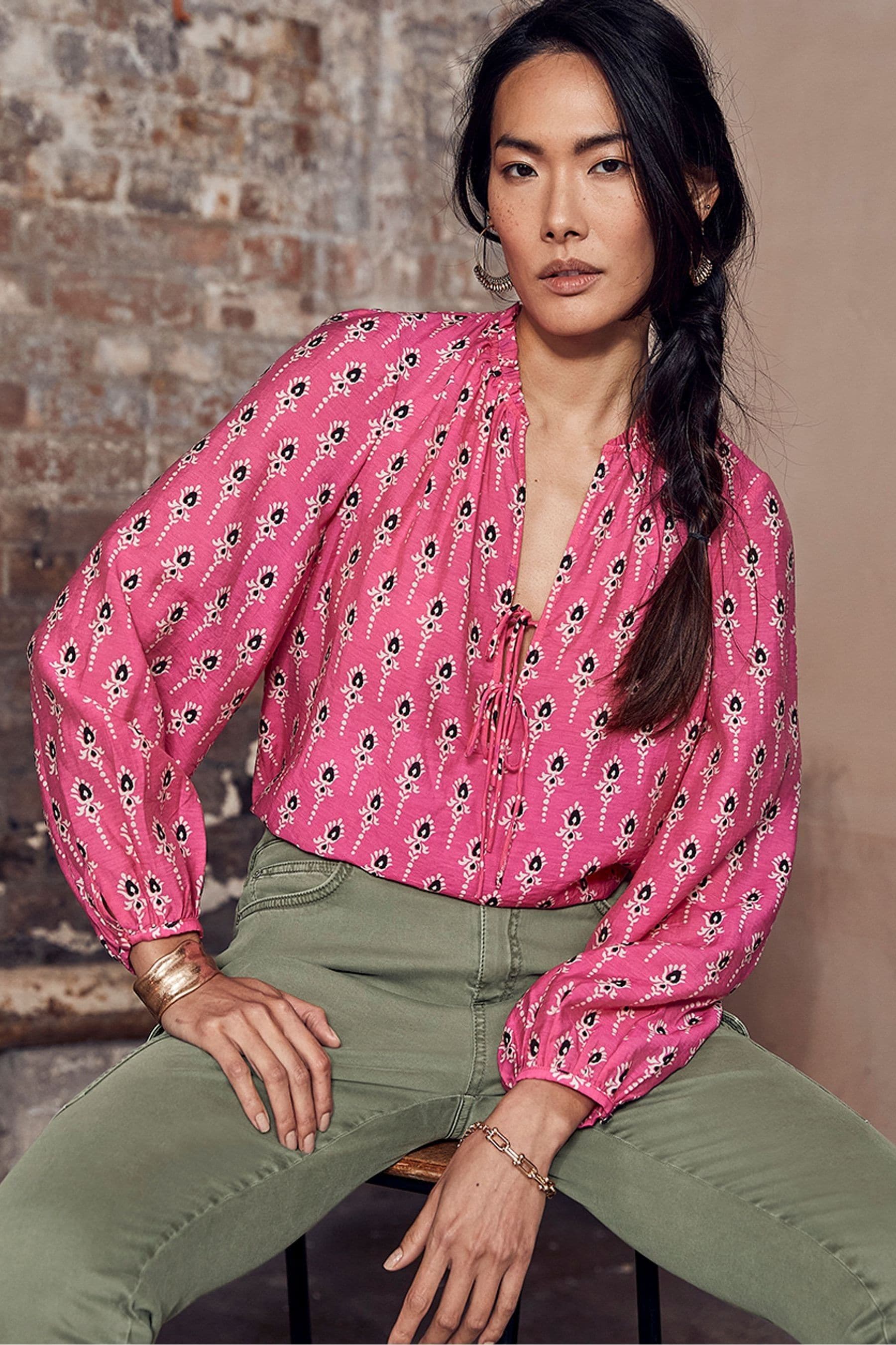 Buy Mint Velvet Pink Celia Print Tied Blouse from Next Ireland