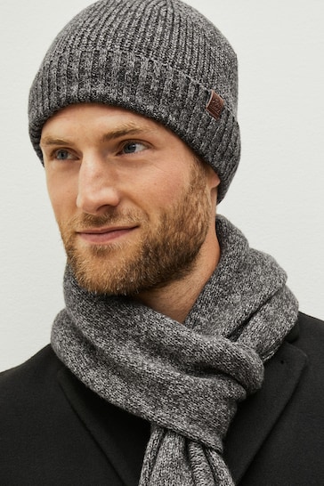 Charcoal Grey Beanie Hat and Scarf Set