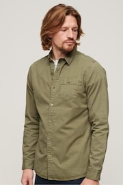 Superdry Light Khaki Green Merchant 100% Cotton Shirt - Image 1 of 7