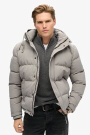 Superdry Alloy Grey Everest Short Hooded Puffer Jacket - Image 1 of 5