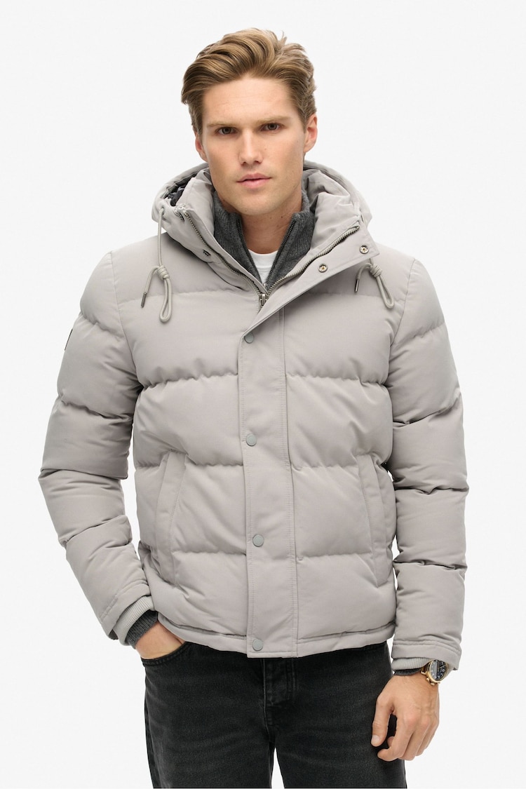 Superdry Alloy Grey Everest Short Hooded Puffer Jacket - Image 2 of 5