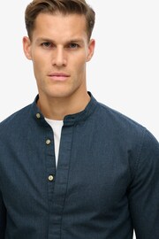 Superdry Indigo Micro Texture Merchant Grandad Shirt - Image 2 of 4