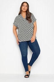 Yours Curve Black Half Placket Tab Sleeve Blouse - Image 2 of 4