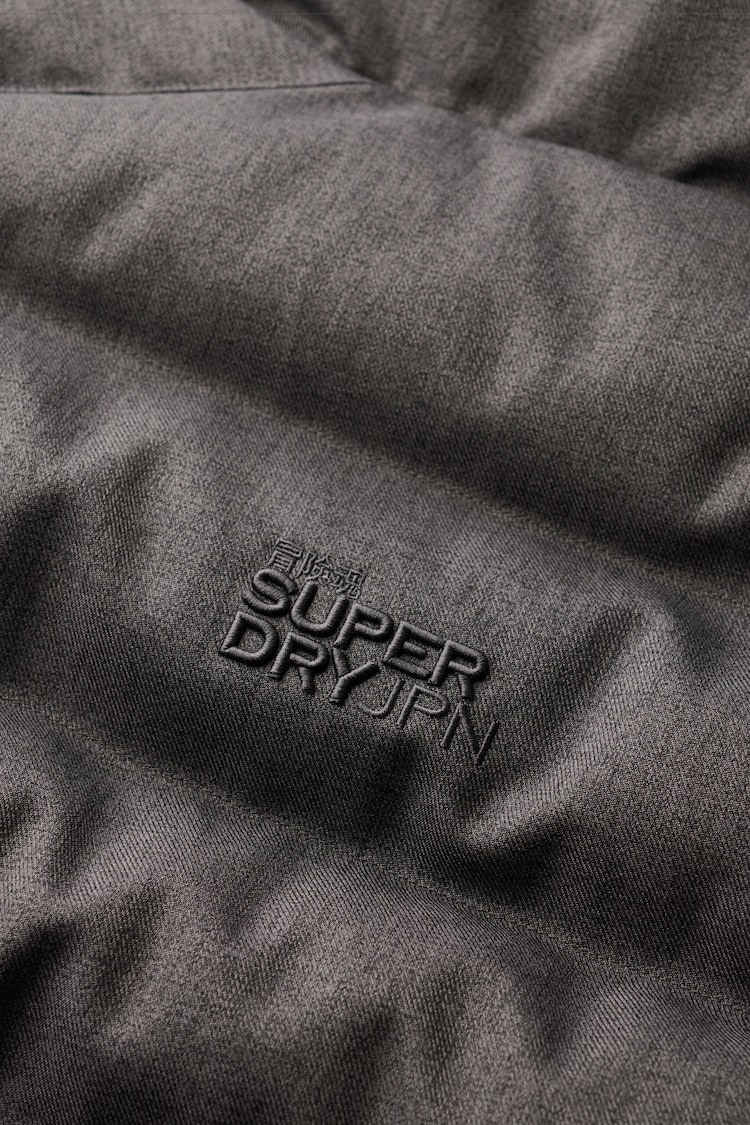 Superdry Grey Marl Hooded Tweed Sports Puffer Jacket - Image 5 of 5