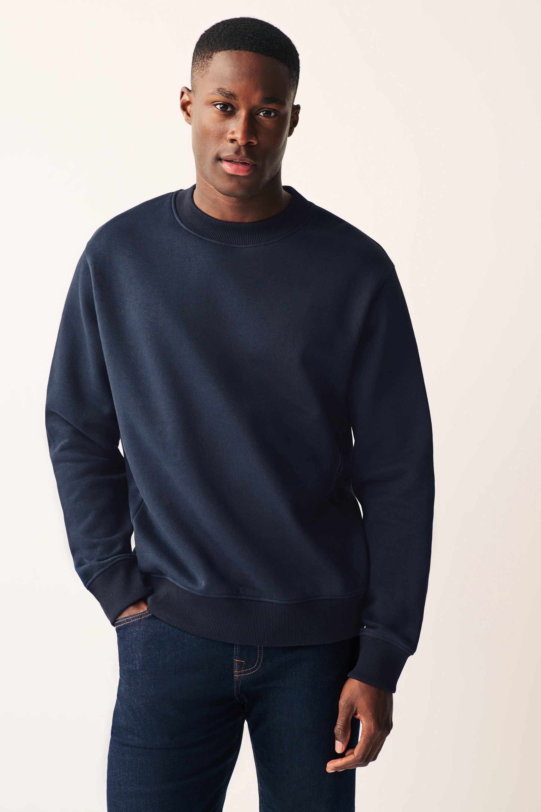 Buy Navy Blue Regular Fit Jersey Cotton Rich Crew Sweatshirt from the Next UK online shop