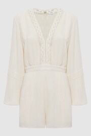 Reiss Cream Rachelle Long Sleeve Lattice Playsuit - Image 2 of 5