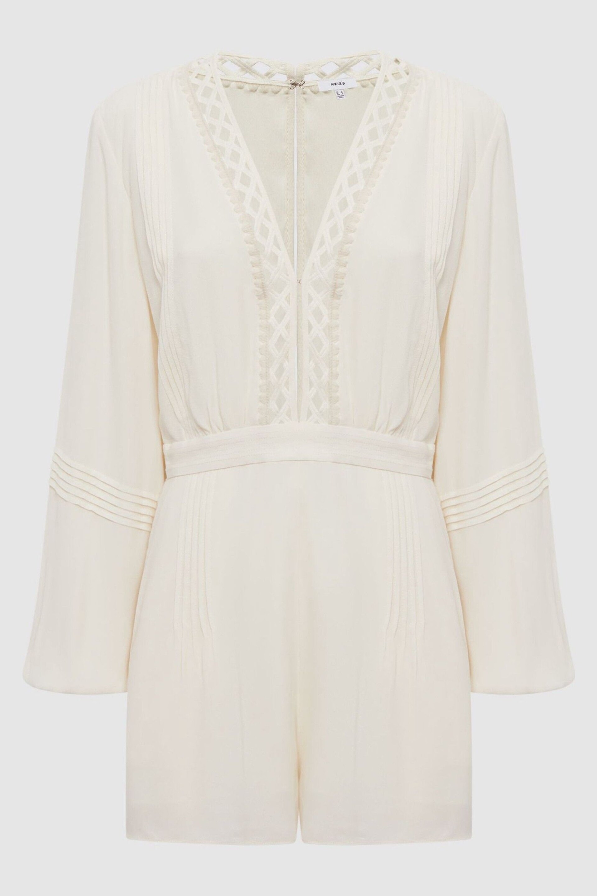 Reiss Cream Rachelle Long Sleeve Lattice Playsuit - Image 2 of 5