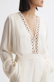 Reiss Cream Rachelle Long Sleeve Lattice Playsuit - Image 5 of 5