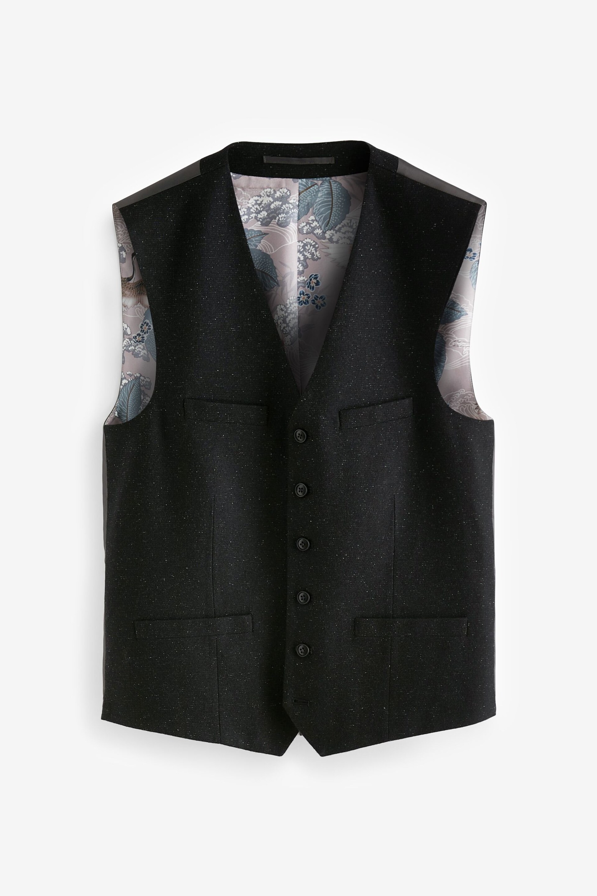 Black Regular Fit Nova Fides Italian Fabric Textured Waistcoat - Image 6 of 10