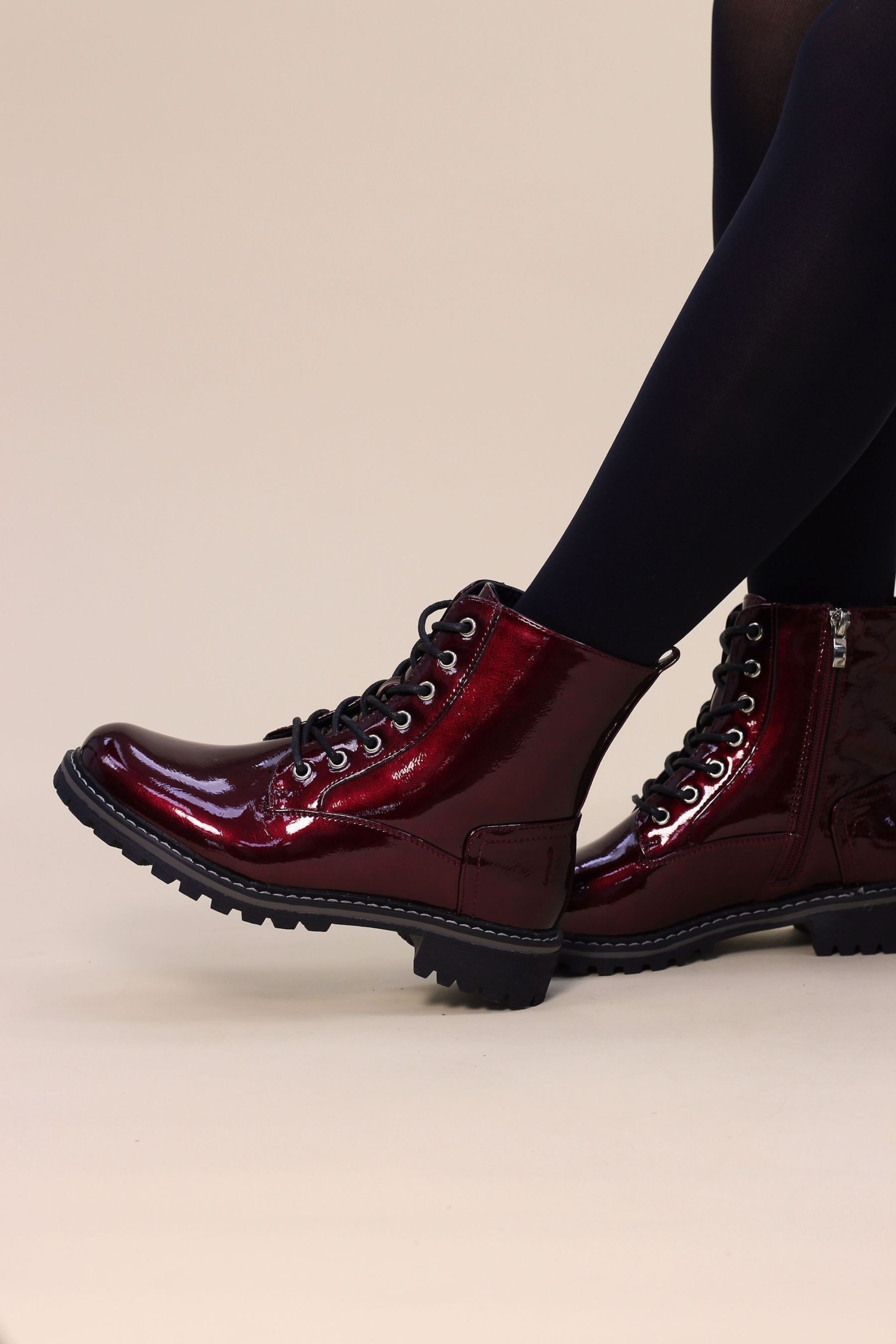 Lunar Burgundy Red Danni Patent Ankle Boots - Image 9 of 9