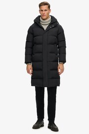 Superdry Black Hooded Longline Puffer Coat - Image 1 of 6