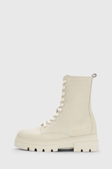 Tommy Hilfiger Cream Lace Up Worker Boots